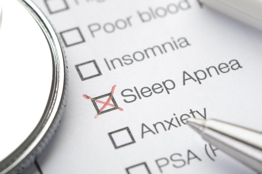 Several conditions listed next to squares with sleep apnea marked with a red X