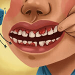 Graphic illustration of person with bleeding gums.