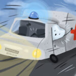 dental emergency, graphic illustration of tooth in an emergency vehicle