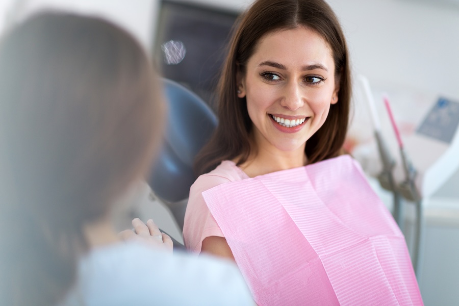 woman in dental chair for routine dental checkup