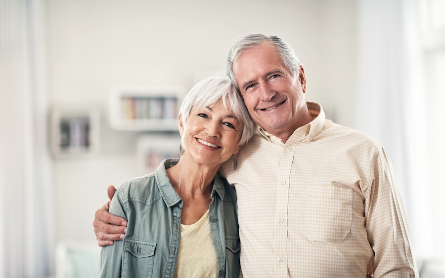 smiling senior couple, dental health for seniors at Alma Dental Care