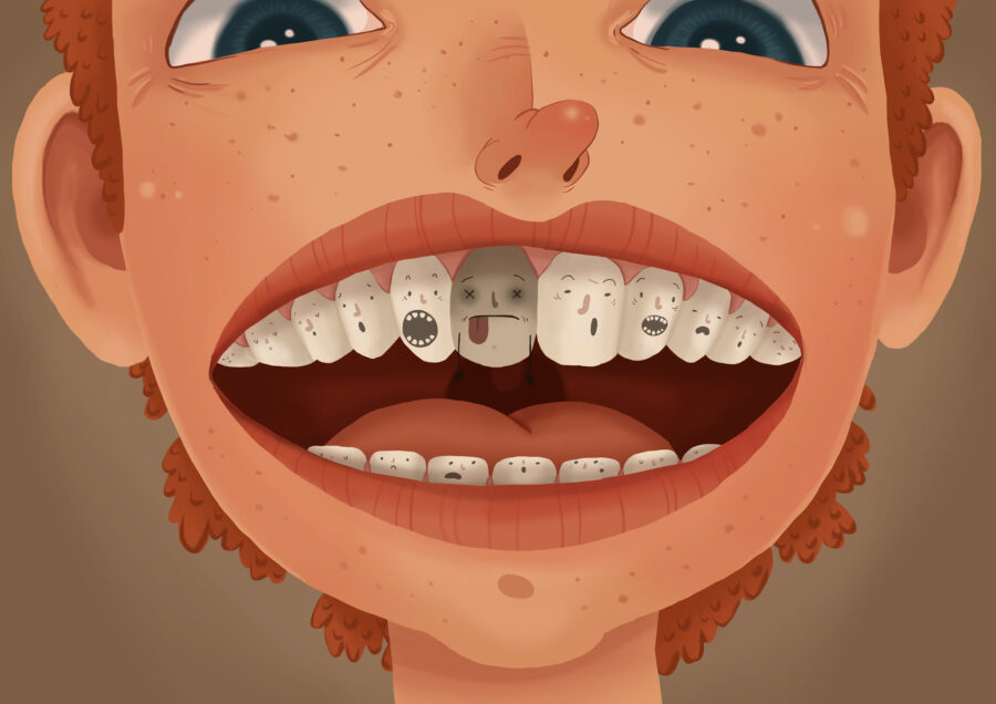 man with grey tooth from trauma